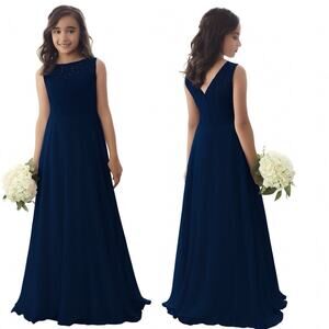 Christina Wu Bateau Neck Junior Maid Maxi Dress Navy Sz 14 Style 32813 Formal